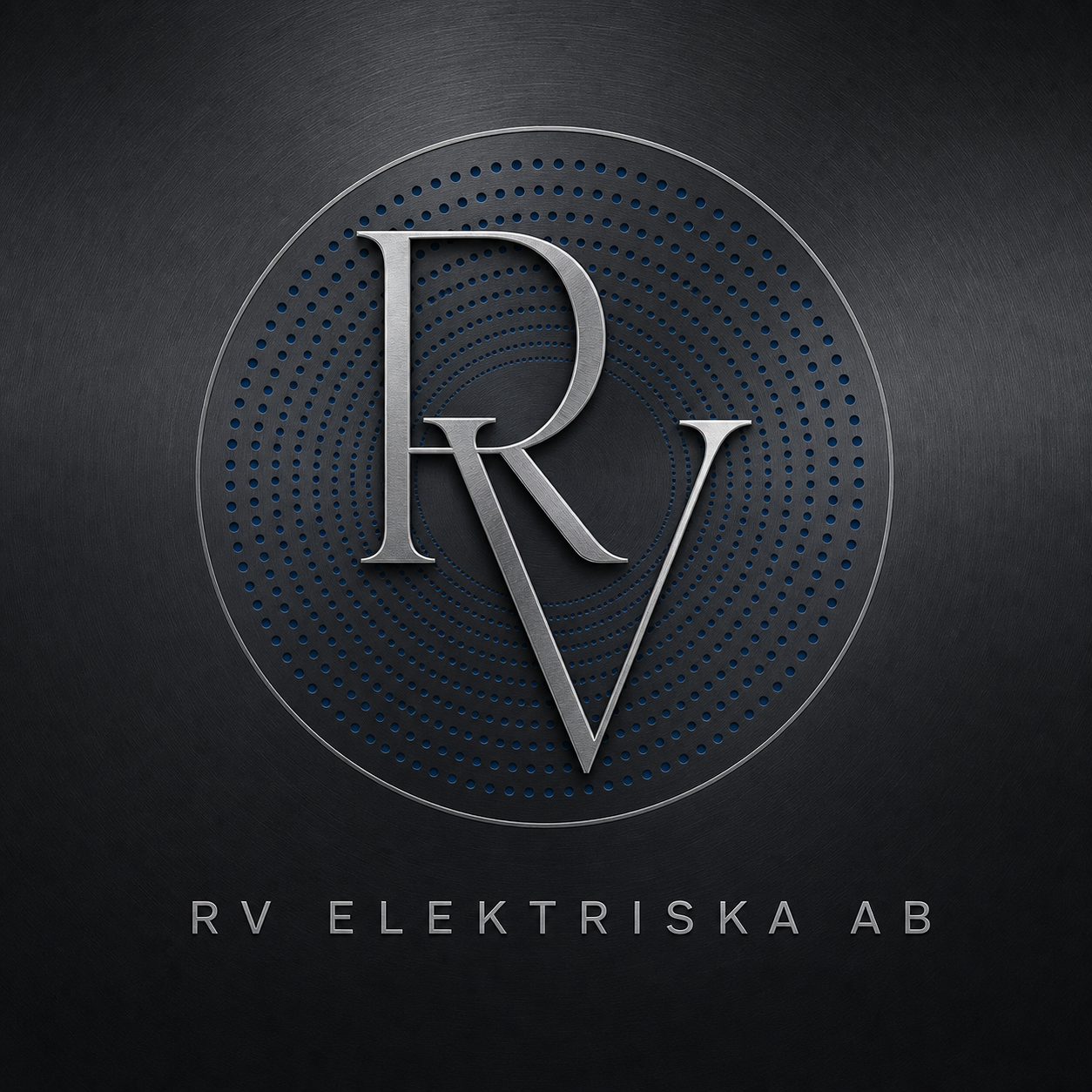 RV Elektriska AB – auktoriserad elektriker i Skåne, logotyp i borstat stål